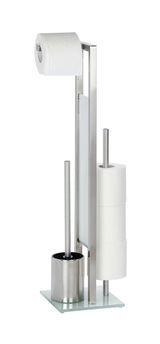 Edelstahl Stand WC-Garnitur mit Toilettenpapierhalter und Bürstenhalter, seitliche Perspektive
