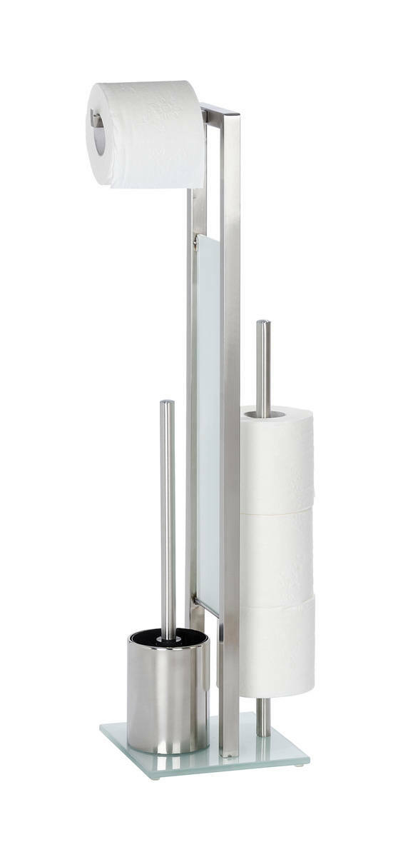 Wenko Edelstahl Stand WC-Garnitur Rivalta Edelstahl Stand WC-Garnitur mit Toilettenpapierhalter und Bürstenhalter, seitliche Perspektive