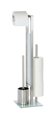 Edelstahl Stand WC-Garnitur mit Toilettenpapierhalter und Bürstenhalter, seitliche Perspektive