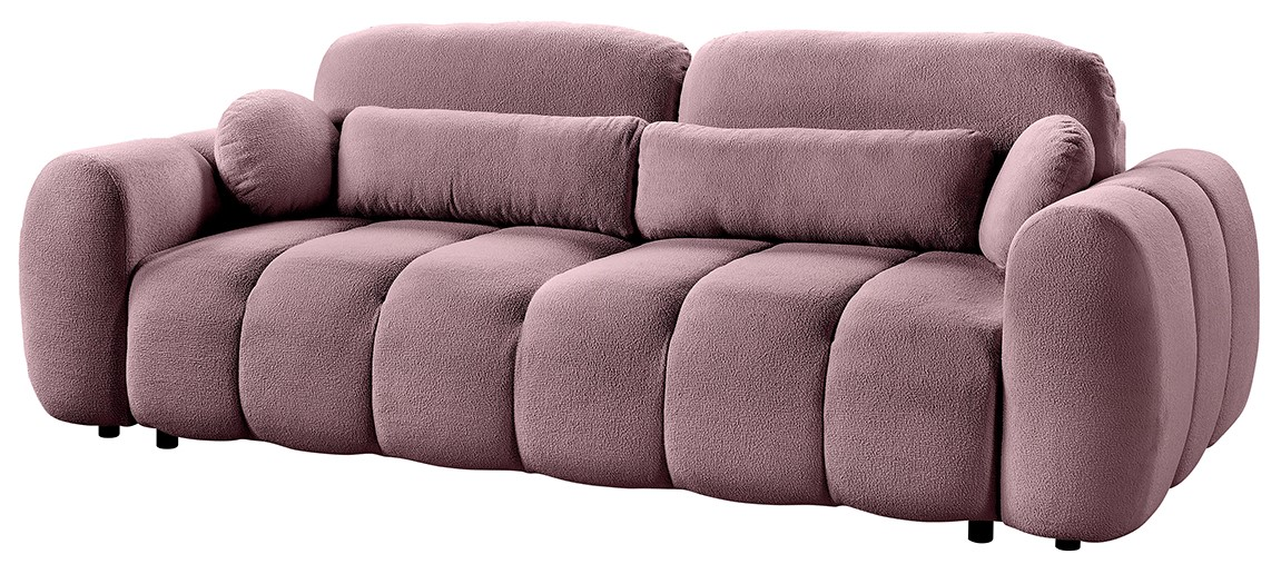 Rosa Funktionssofa mit weicher Polsterung, frontal betrachtet