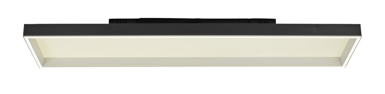 Rechteckige Deckenleuchte Q-MAGONG von Paul Neuhaus in schwarzem Gehäuse, seitliche Perspektive