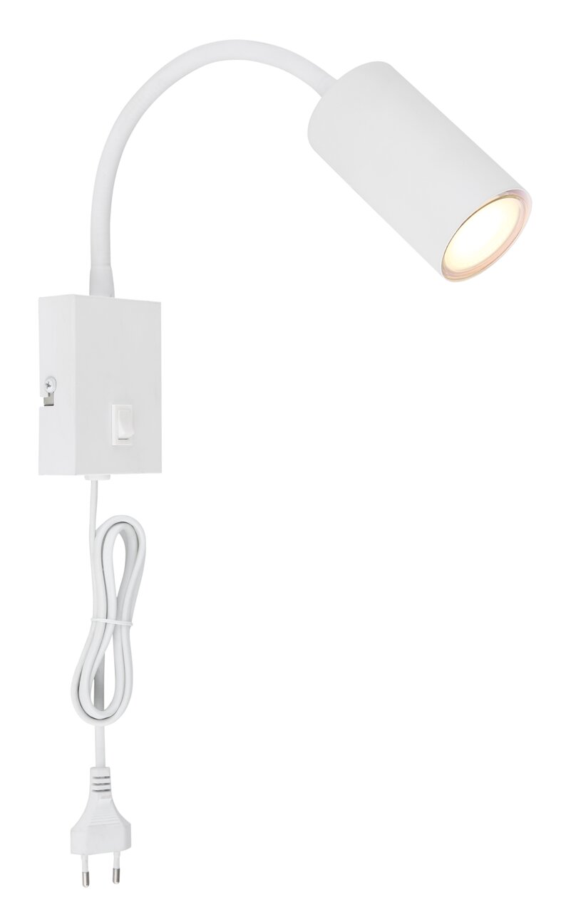 Globo Lighting Wandleuchte ROBBY Weiße Wandleuchte aus Metall mit flexiblem Arm und Schalter, seitliche Perspektive