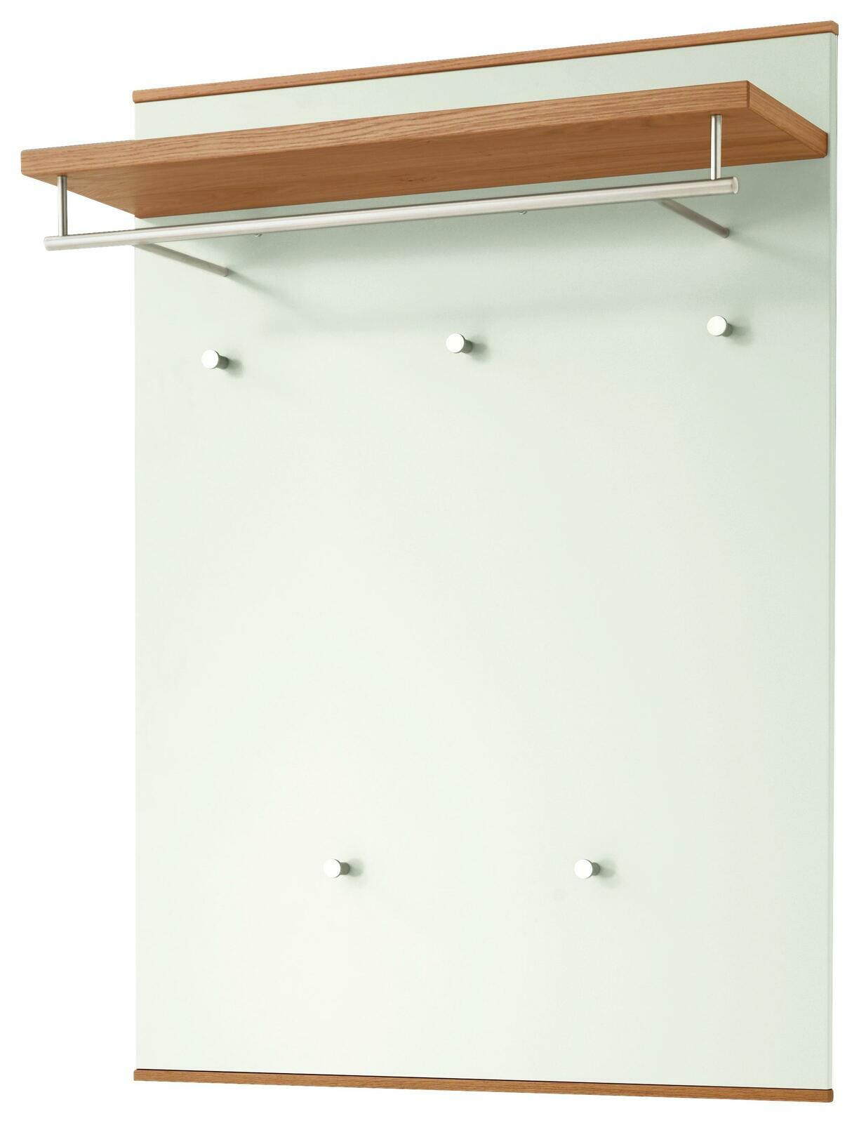 VOSS Garderobenpaneel LOVENO Garderobenpaneel der Serie LOVENO von VOSS in Frontalansicht, mit Holzablage und Kleiderstange, sowie mehreren Haken auf einer hellen Rückwand.