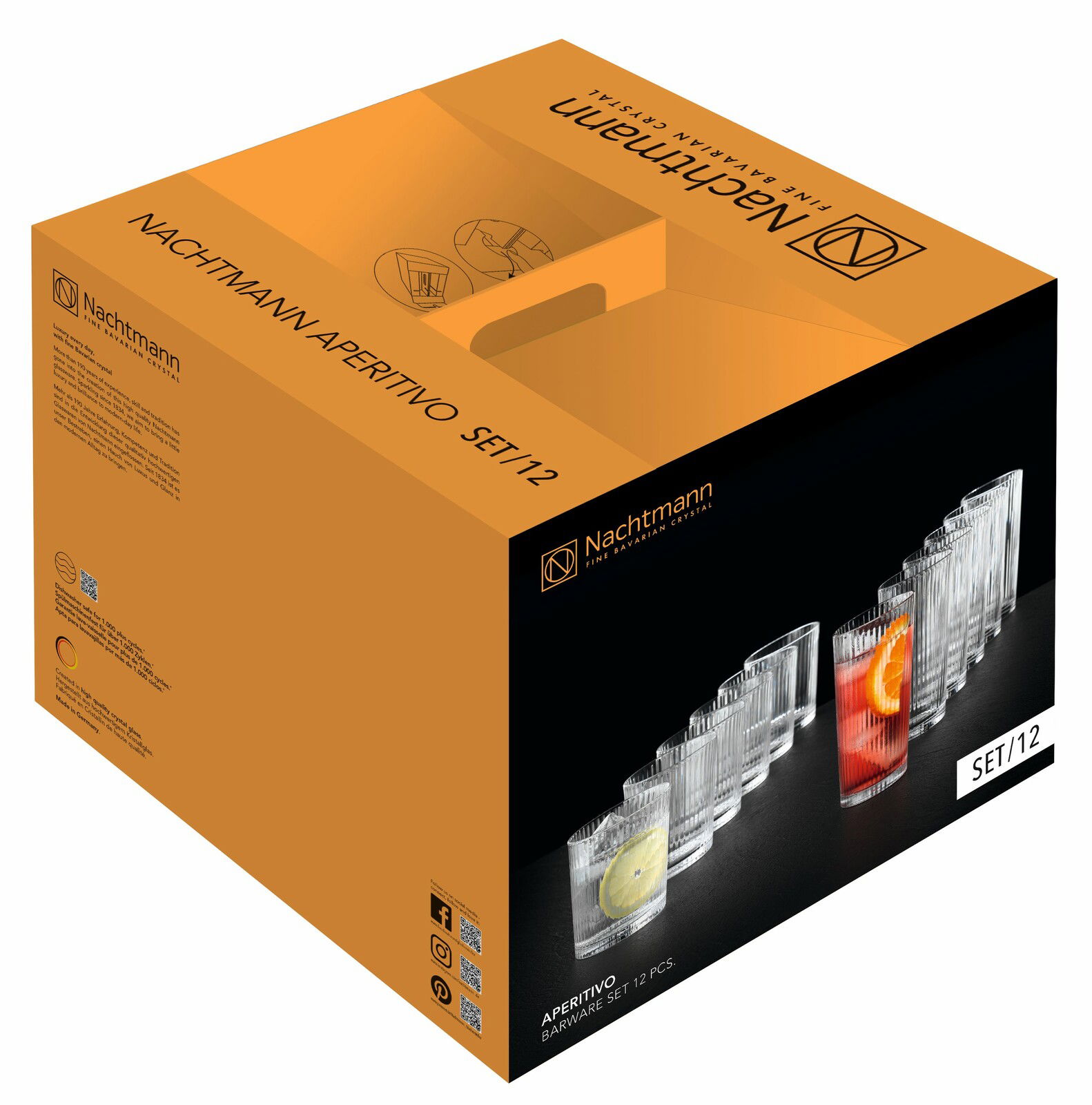 Verpackung des Nachtmann Aperitivo Becher Sets mit 12 Gläsern, seitliche Perspektive