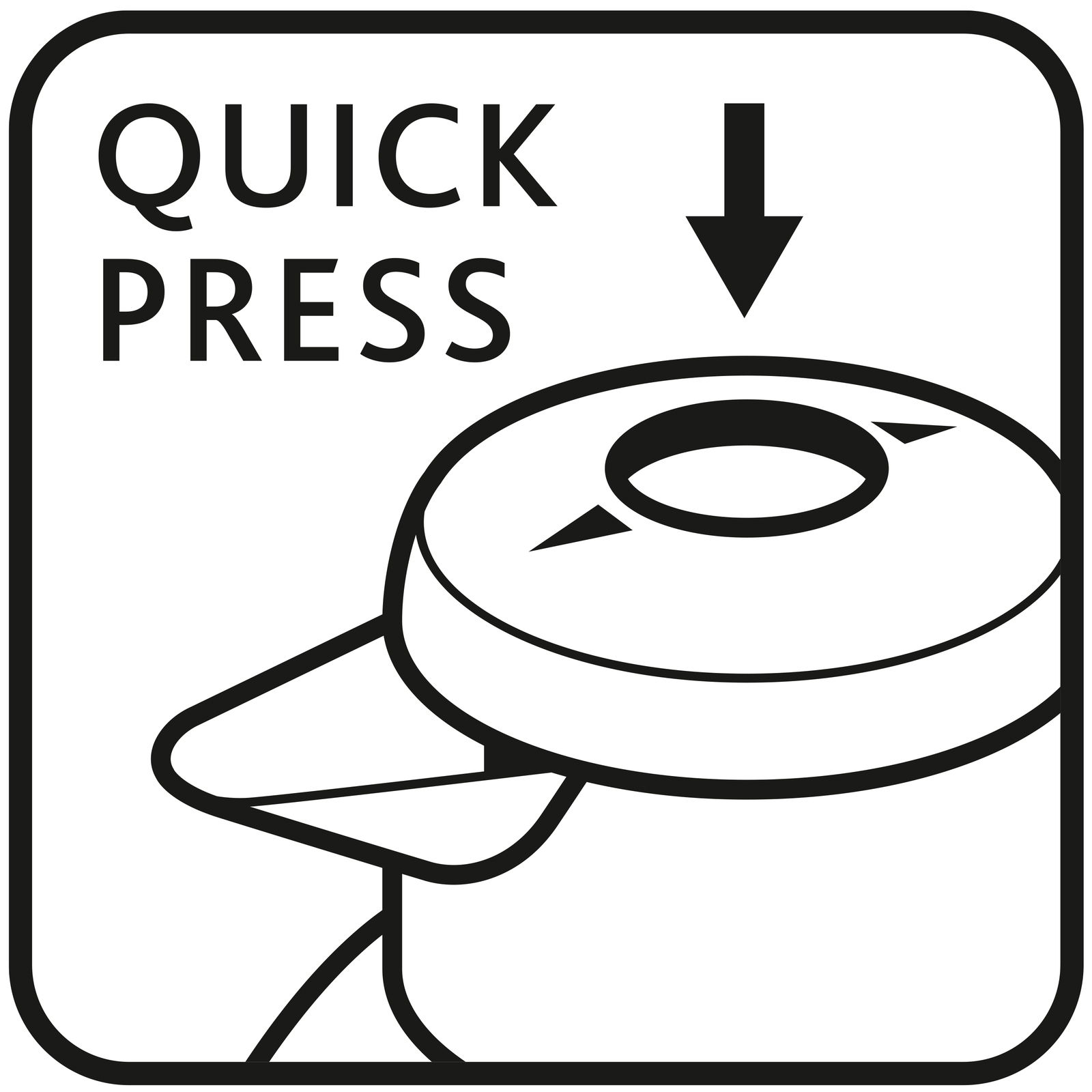 Illustration einer Isolierkanne mit Quick-Press-Verschluss, von oben betrachtet.