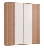 Drehtürenschrank 4-türig in Holzoptik mit weißen Mitteltüren, Frontalansicht