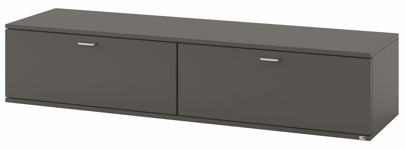 TV-Lowboard in dunklem Grau, frontale Perspektive
