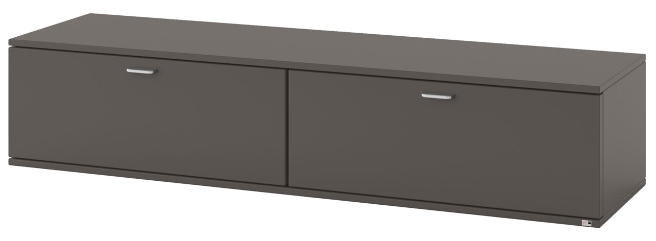 TV-Lowboard in dunklem Grau, frontale Perspektive