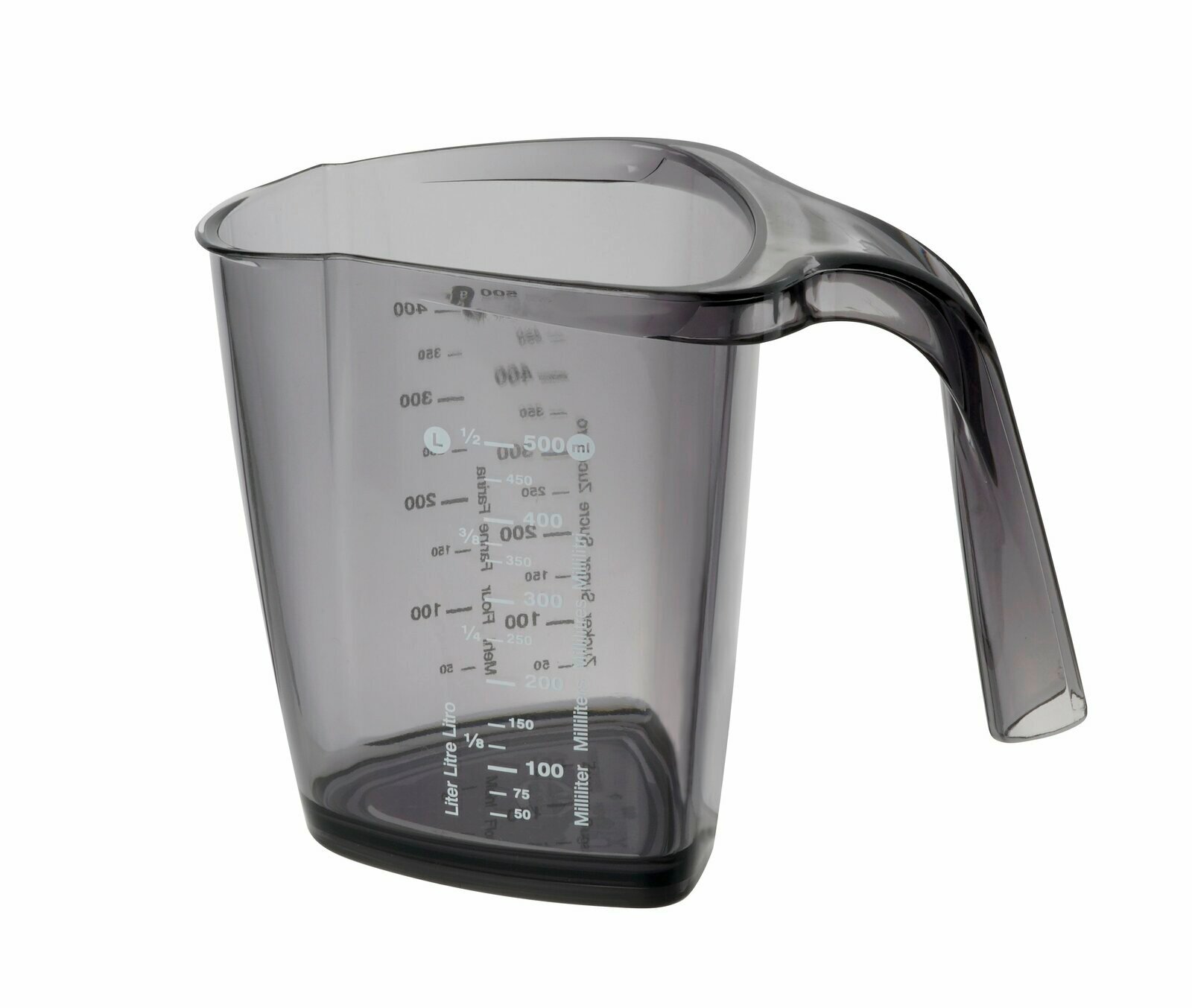 Transparenter 500ml Messbecher mit Griff, seitliche Perspektive