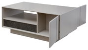 Moderner Couchtisch mit offener Ablage und Schublade, seitliche Perspektive