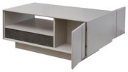 Moderner Couchtisch mit offener Ablage und Schublade, seitliche Perspektive