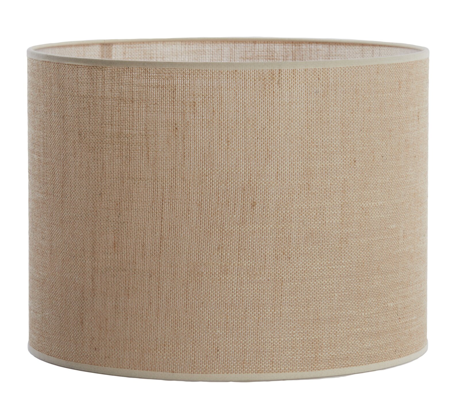 Cilindrische lampenkap van beige stof, zijaanzicht
