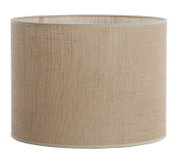 Cilindrische lampenkap van beige stof, zijaanzicht