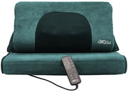 Grünes Shiatsu-Massagekissen mit Rückenauflage und kabelgebundener Fernbedienung, Frontansicht