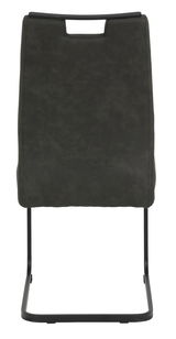 Rückansicht eines modernen Schwingstuhls mit dunklem Bezug und schwarzem Metallgestell.