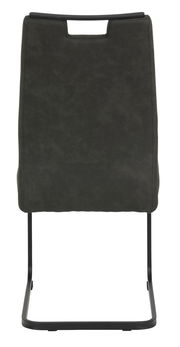 Rückansicht eines modernen Schwingstuhls mit dunklem Bezug und schwarzem Metallgestell.