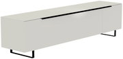 Modern XL tv-lowboard in wit met zwarte metalen poten, zijaanzicht