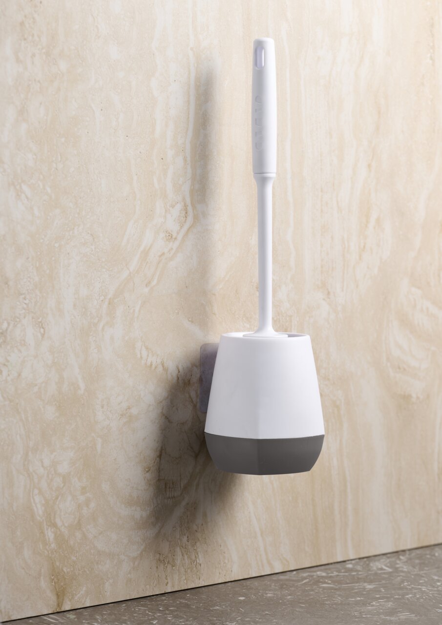 Toilettenbürste mit modernem Design, an der Wand montiert, seitliche Perspektive