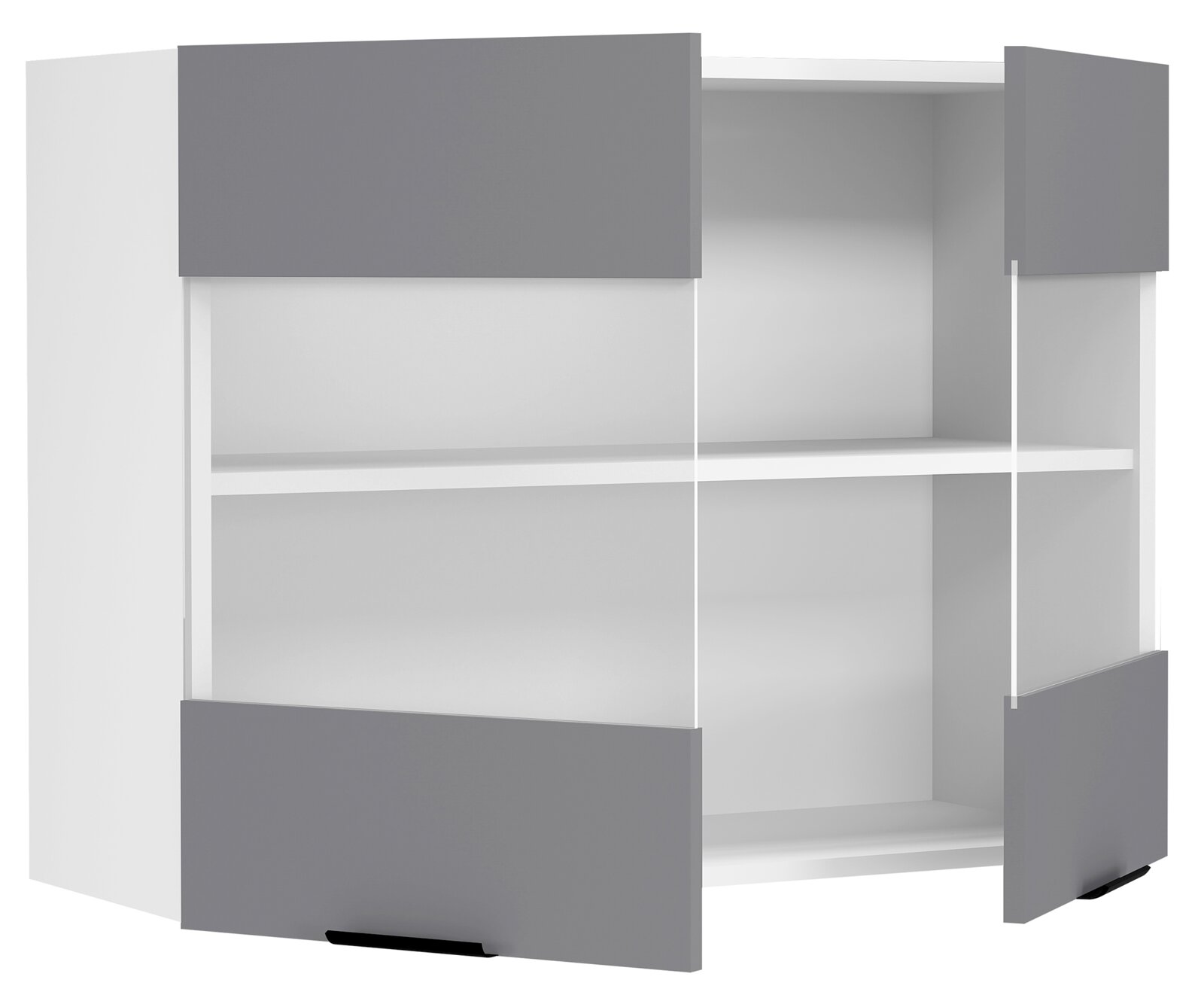 VCM Hängeschrank FASOLA Moderner weiß-grauer Küchen-Hochschrank mit offenen Regalfächern und zwei Auszügen, frontale Ansicht leicht von rechts