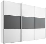 Moderano Schwebetürenschrank Serie PRIMO in Weiß und Grau, dreitürig, seitliche Perspektive
