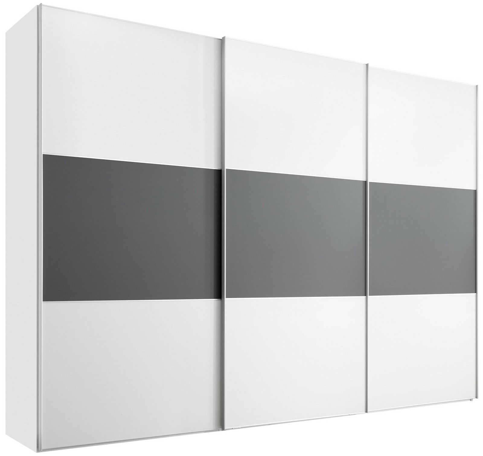 Moderano Schwebetürenschrank PRIMO Moderano Schwebetürenschrank Serie PRIMO in Weiß und Grau, dreitürig, seitliche Perspektive