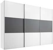 Moderano Schwebetürenschrank Serie PRIMO in Weiß und Grau, dreitürig, seitliche Perspektive