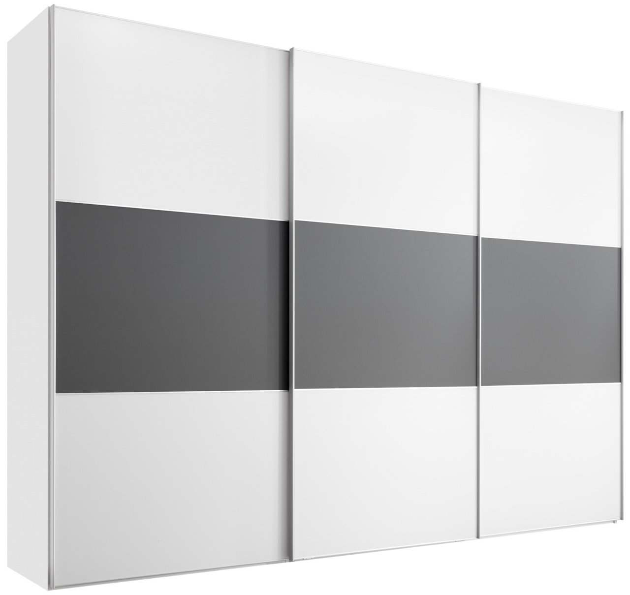 Moderano Schwebetürenschrank PRIMO Moderano Schwebetürenschrank Serie PRIMO in Weiß und Grau, dreitürig, seitliche Perspektive