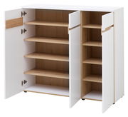 Offenes Garderobenset mit zwei Türen, weiß mit Holzelementen, Vorderansicht