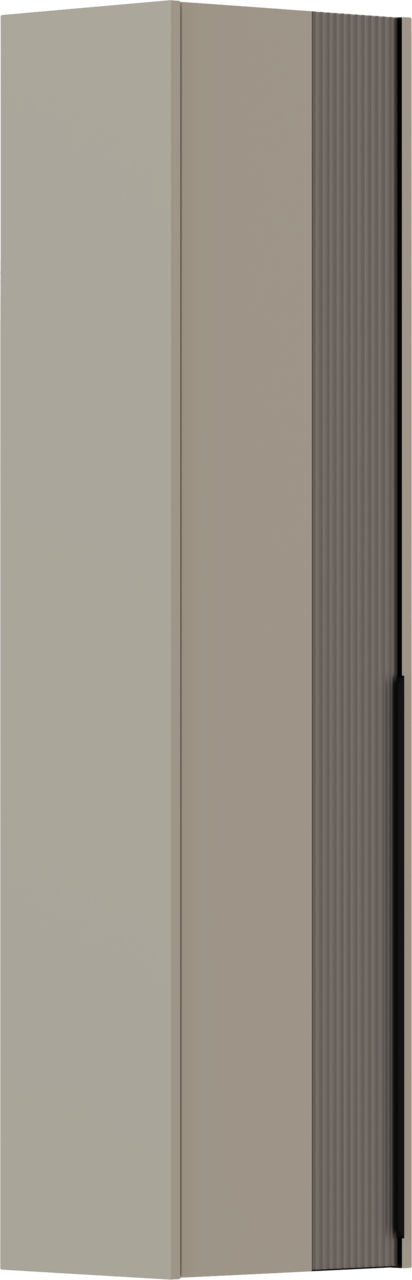 Hängegarderobenschrank in seitlicher Perspektive mit glatter Front und geriffelter Seitenfläche
