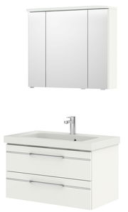Moderner Badblock mit Spiegelschrank und Waschbeckenunterschrank, Frontalansicht