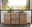 Holz-Sideboard mit mehreren Schubladen und Türen, dekoriert mit Vasen und Schalen, vor einem großen Fenster mit Blick auf einen See. Frontalansicht.