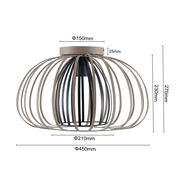 Moderne Deckenleuchte mit einem offenen, kugelförmigen Design aus Metallstreben, seitliche Perspektive.