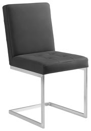 Moderner Freischwinger-Stuhl mit schwarzem Polster und Metallgestell, seitliche Perspektive