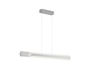 Moderne Pendelleuchte Musterring RIVERA in seitlicher Perspektive, mit schlankem, rechteckigem Design und silberner Oberfläche.