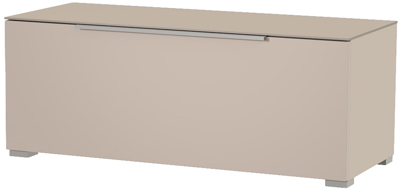 Beige tv-lowboard met een modern, minimalistisch ontwerp, vooraanzicht