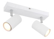 Zweiflammiger weißer Deckenstrahler mit zylindrischen Leuchten, seitliche Perspektive