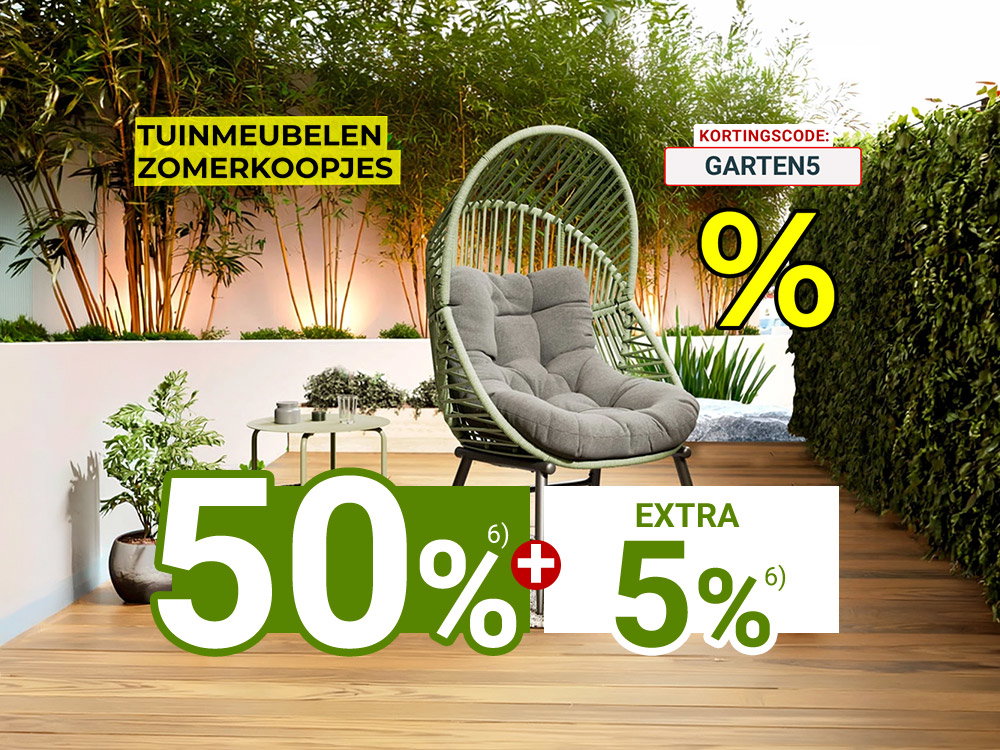 Zomerdeal tuinmeubelen: 50% korting plus 5% extra met code GARTEN5 op loungestoel.