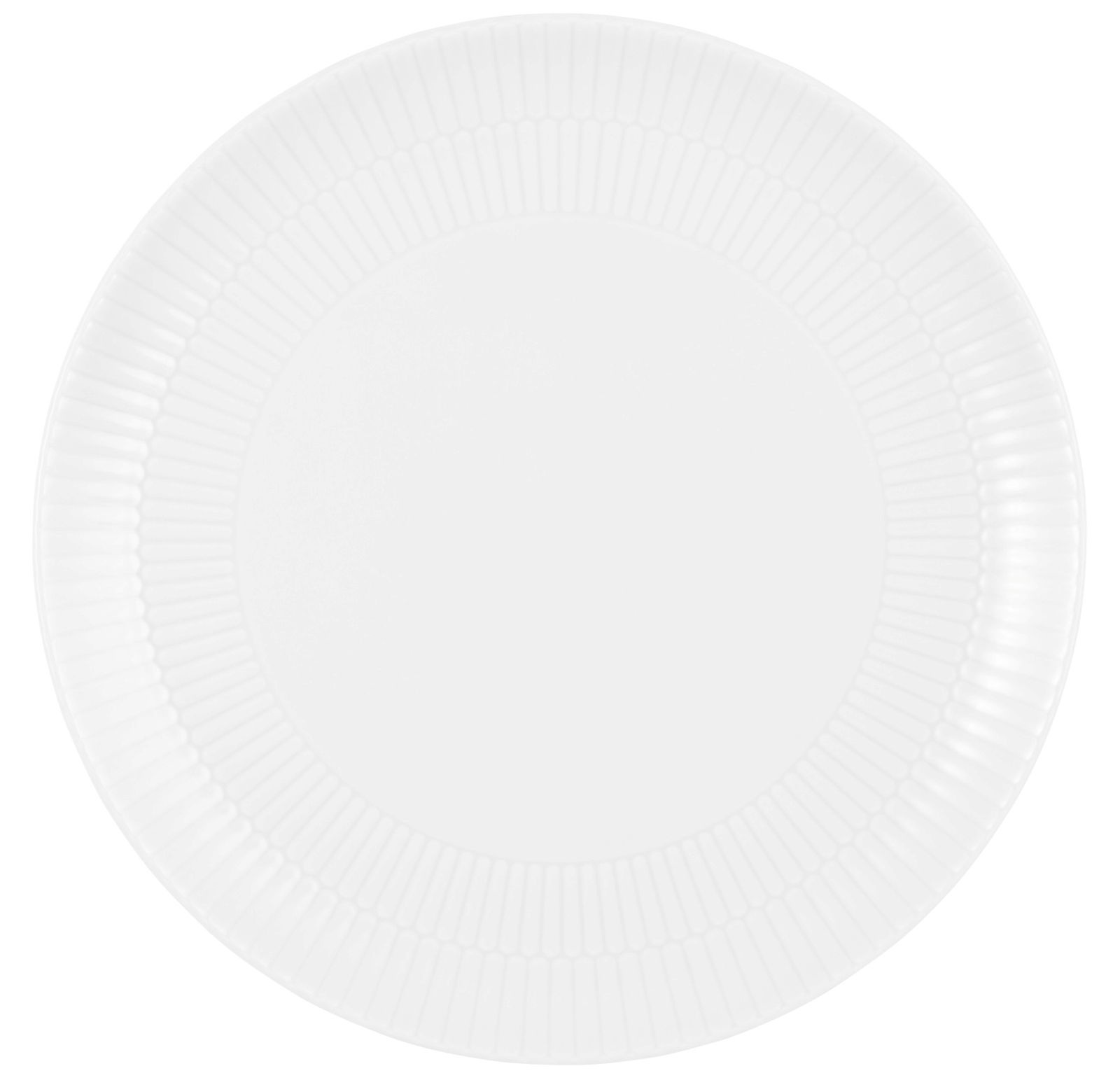 Runder weißer Speiseteller mit geriffeltem Rand, Draufsicht
