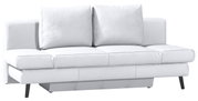 Weißes Querschläfer-Sofa mit zwei großen Rückenkissen, frontal fotografiert.