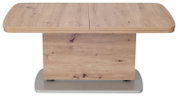 Moderner Couchtisch aus Holz in Frontansicht mit rechteckiger Tischplatte und stabiler Basis.
