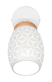 Deckenstrahler mit geometrischem Muster und Holzdetail, Ansicht von unten