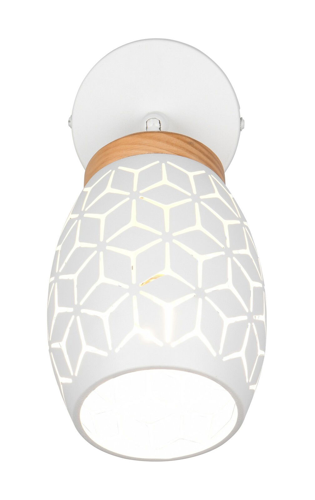 Deckenstrahler mit geometrischem Muster und Holzdetail, Ansicht von unten