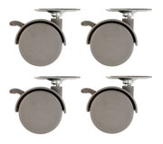 Vier graue Rollen mit Befestigungsplatte, seitliche Ansicht