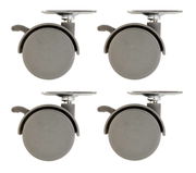 Vier graue Rollen mit Befestigungsplatte, seitliche Ansicht