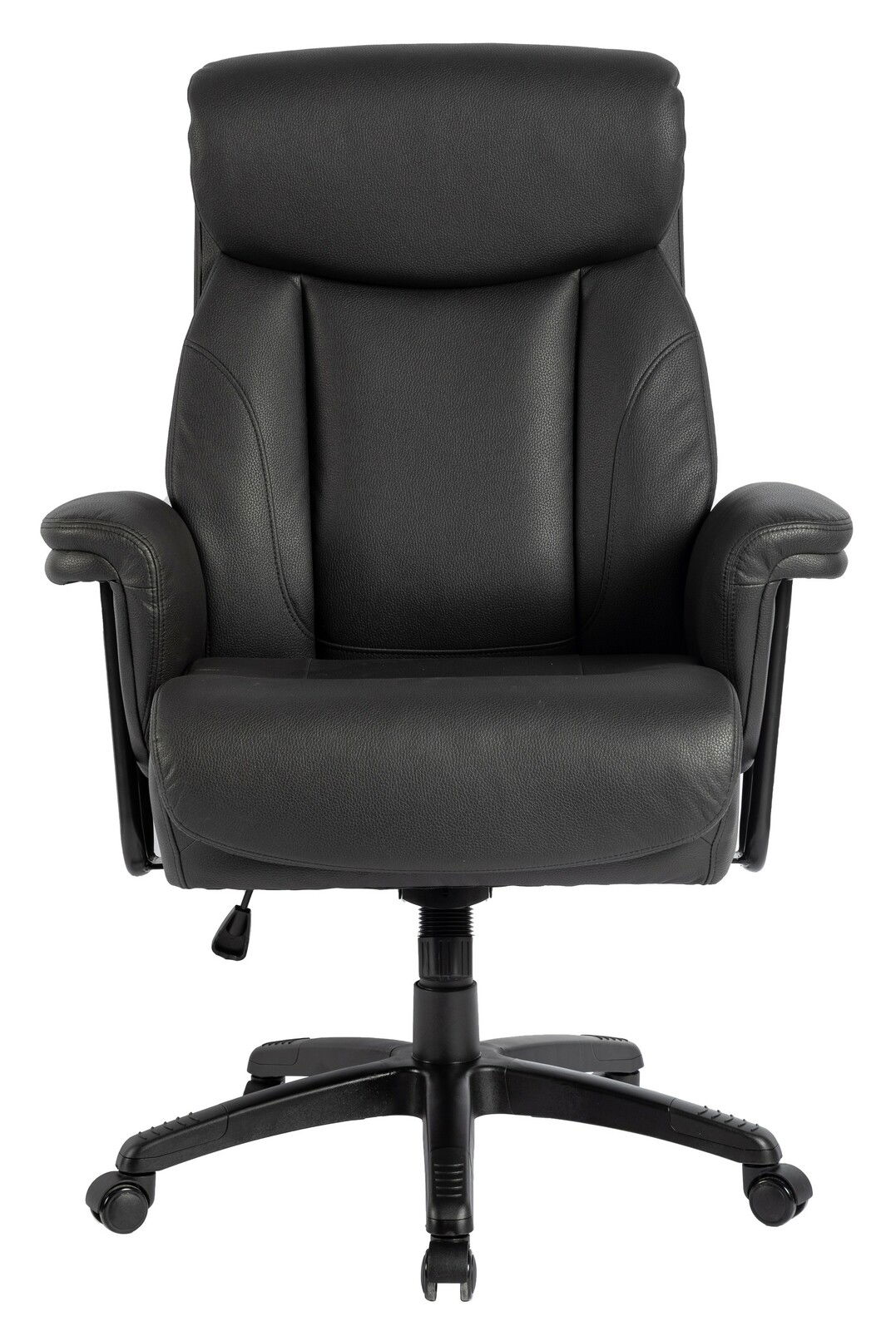 Schwarzer Chefsessel aus Leder, Frontalansicht