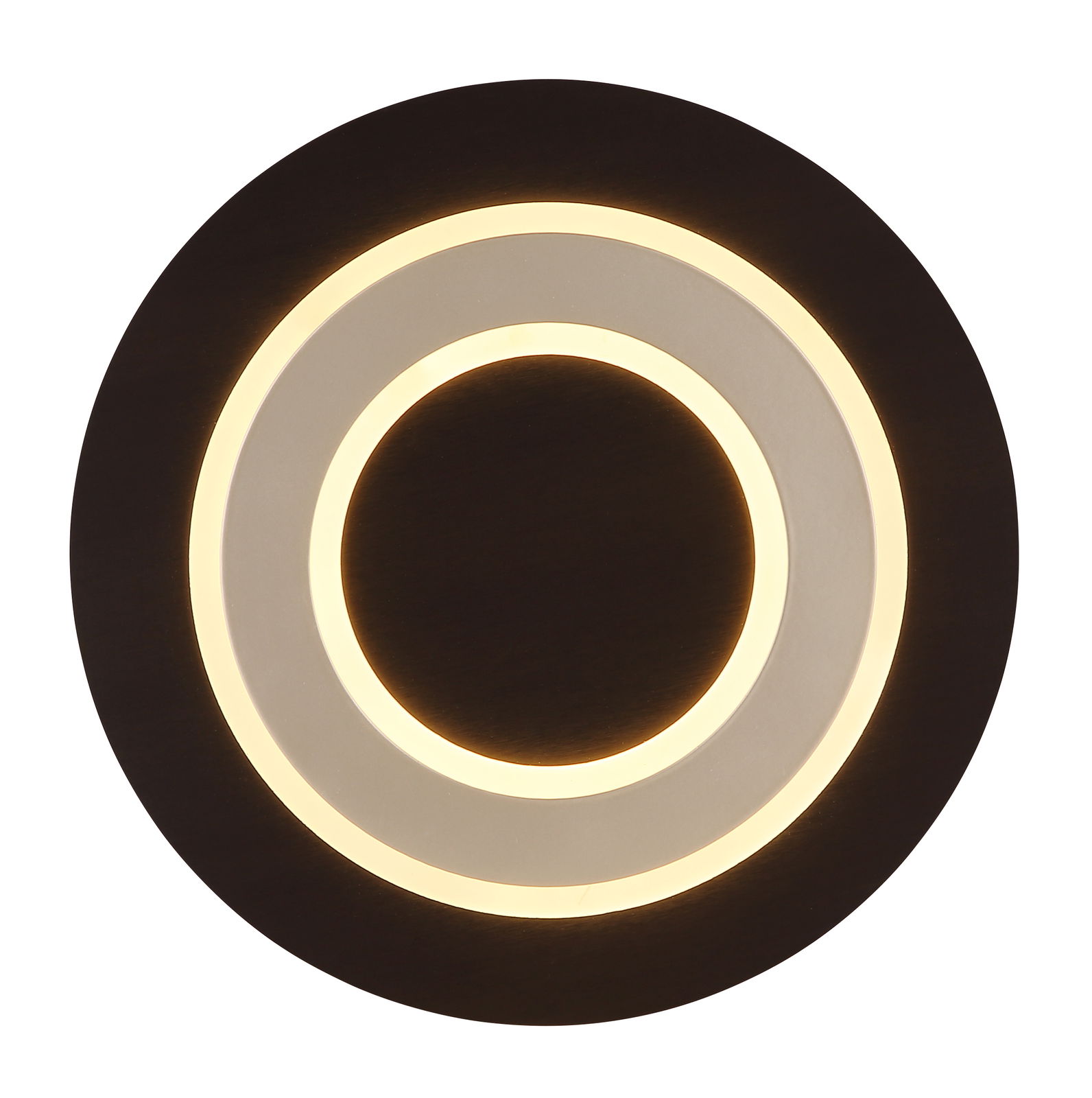 Moderne Deckenleuchte mit kreisförmigem Design und warmweißer Beleuchtung, Ansicht von unten.