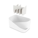 Weißer Glam Kosmetik-Organizer mit herausnehmbaren Trennwänden, aus der Vogelperspektive.