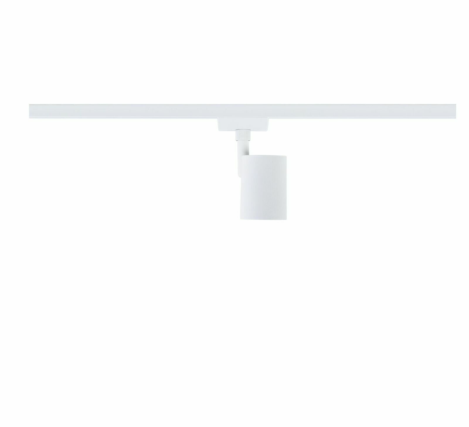 Weißer Schienenspot Limba von PAULMANN, seitliche Ansicht, montiert an einer Schiene.