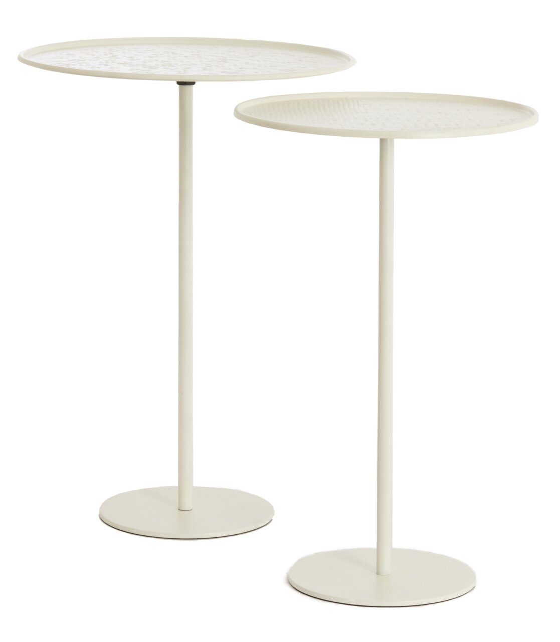 Light&Living Beistelltisch-Set LIA Zwei weiße Beistelltische mit runden Tischplatten und schlanken, hohen Beinen, seitliche Perspektive