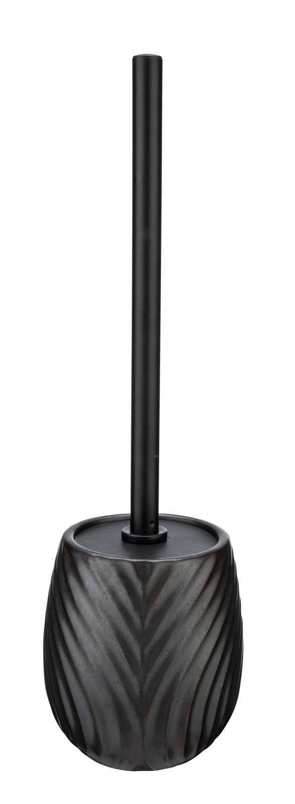 Keramik WC-Garnitur in Idro anthrazit, frontal abgebildet mit strukturiertem Design und schwarzem Stiel.